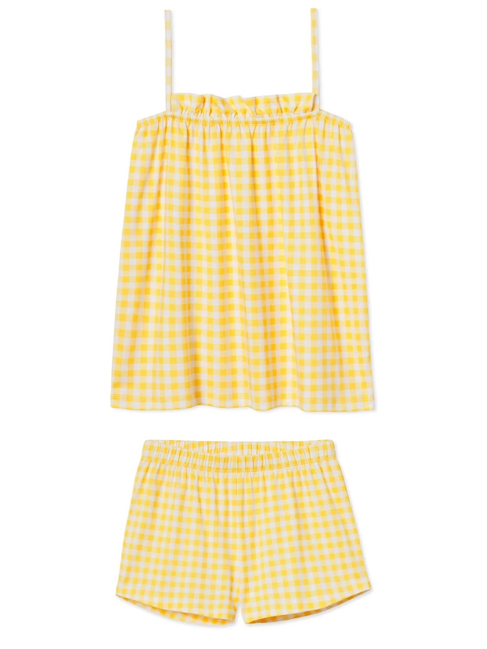 Lake Pajamas Pima Ruffle Shorts Set in Daisy Gingham SZ XS